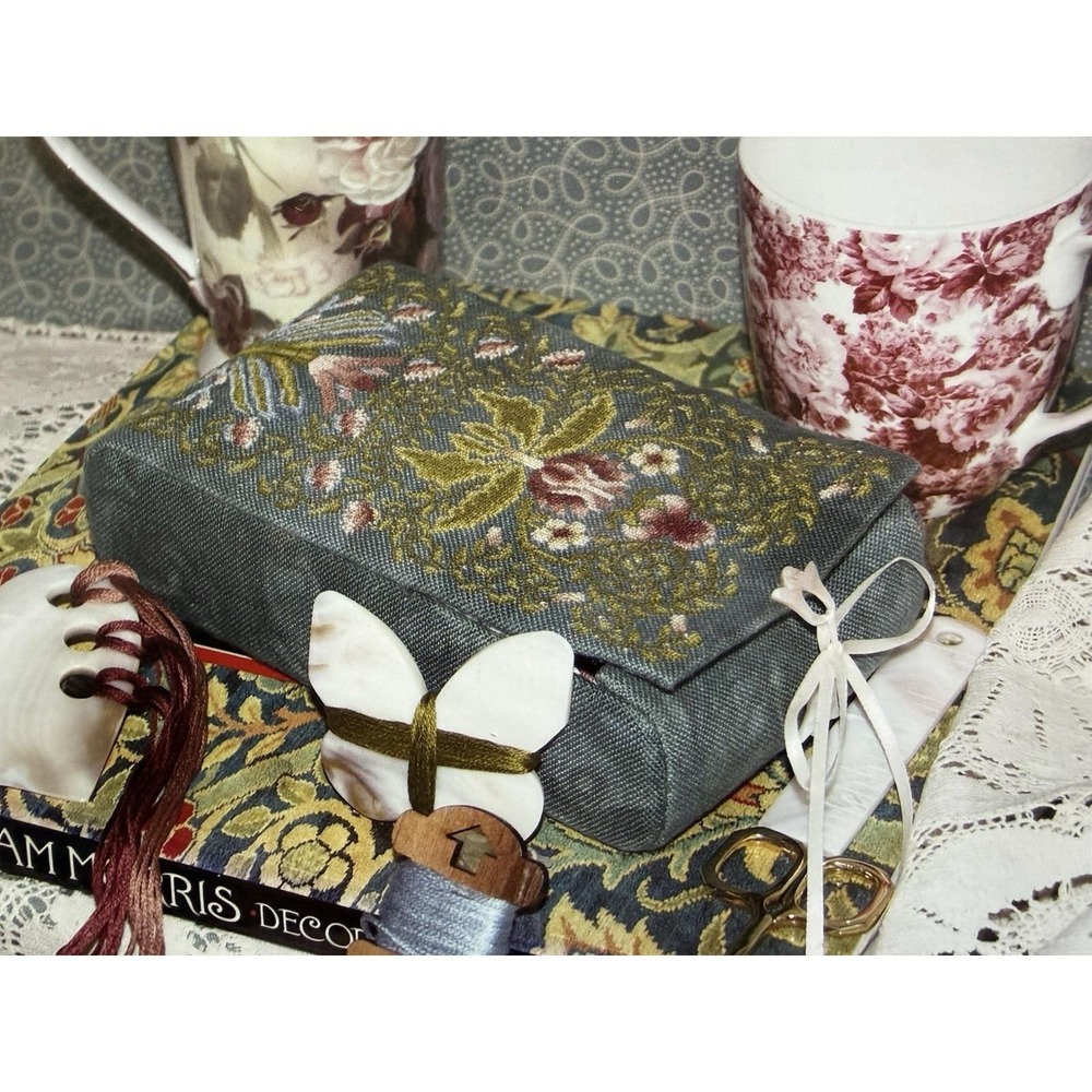 English Tapestry Sewing Box Cross Stitch Pattern Chart & DMC Floss Bundle B-101
